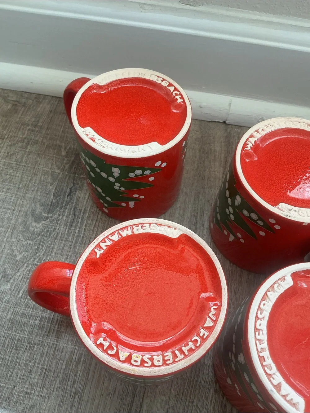 Lot of 8 Vintage Waechtersbach Christmas Tree Red Mugs Cups West Germany Vtg